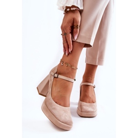 PA2 Suede Pumps On A Chunky Heel Beige Tina 1