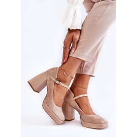 PA2 Suede Pumps On A Chunky Heel Beige Tina 2