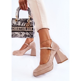 PA2 Suede Pumps On A Chunky Heel Beige Tina 4
