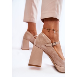 PA2 Suede Pumps On A Chunky Heel Beige Tina 3