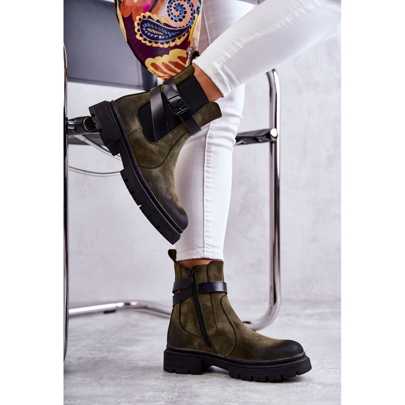 FE1 Naisten lämpimät saappaat Jodhpur-saappaat vyöllä Vihreä Jose M619 4