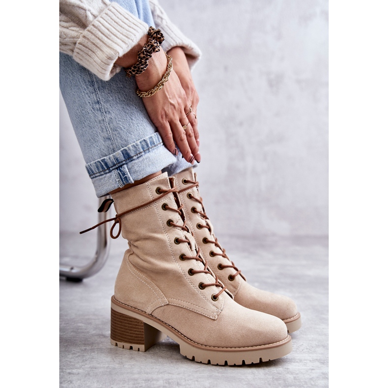 FE1 Naisten lämpimät korkokengät beige Julieta M660 3