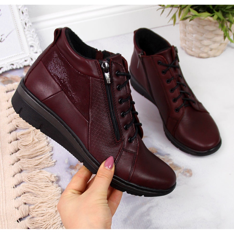 Naisten nahkasaappaat kiilakorkolla Helios 567 punainen 2