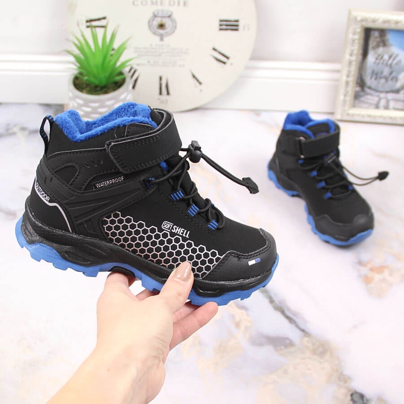 Lasten vedenpitävät lumisaappaat tarranauhalla American Club AM904A musta 1