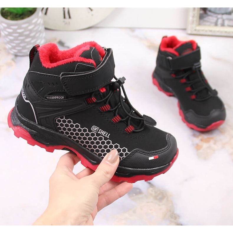 Lasten vedenpitävät lumisaappaat tarranauhalla American Club AM904B musta 2