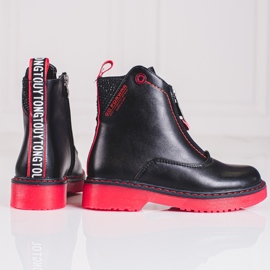 Tyttöjen mustat saappaat vaaleanpunaisella Shelovet-pohjalla 1