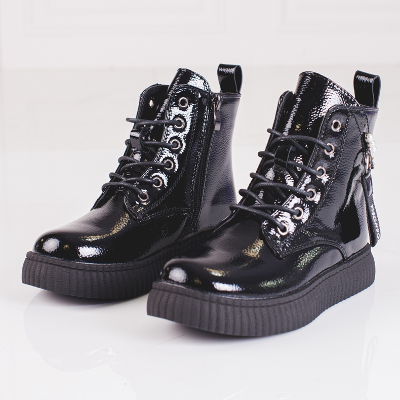 Tyttöjen kiiltonahkasaappaat Shelovet-alustalla musta 1