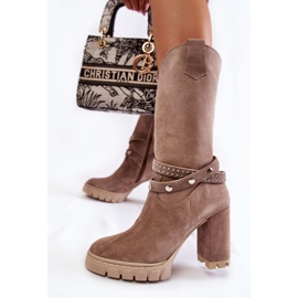 Naisten korkeat saappaat korkokengillä Lewski Shoes 3246 Cappucino beige 2