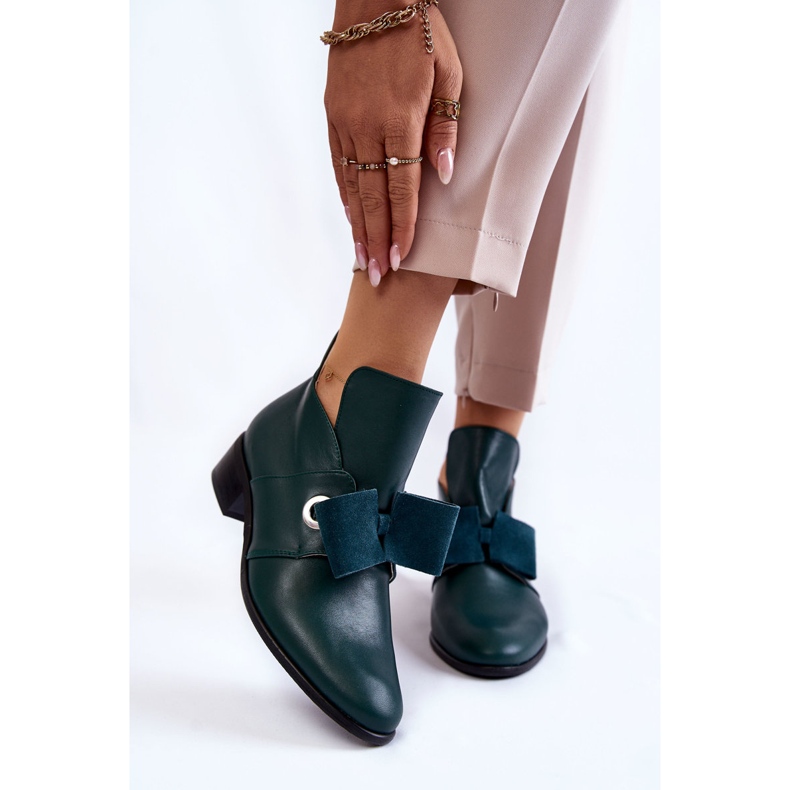 Nahkaiset kengät mokkarusetilla, vihreät 1