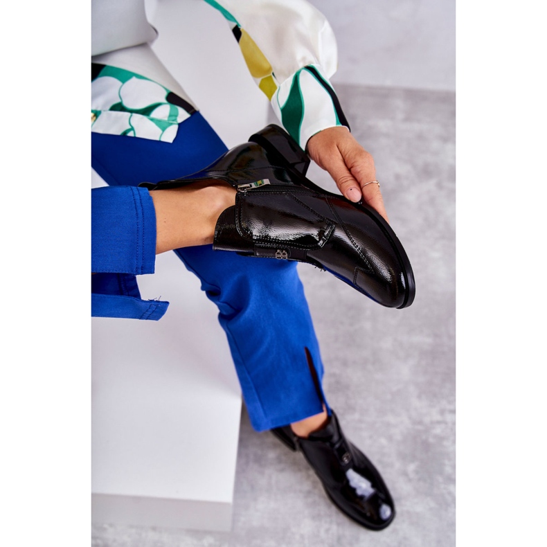 S.Barski Patenttikoristeiset nilkkurit, mustat 1