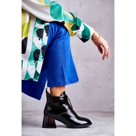 S.Barski Naisten kiiltonahkaiset nilkkurit vetoketjuilla, musta 1