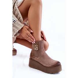 PL5 Naisten mokkanahkasaappaat massiivisella alustalla Vaaleanruskea Savira 1