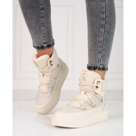 Naisten valkoiset nahkasaappaat Shelovet alustalla valkoinen 1