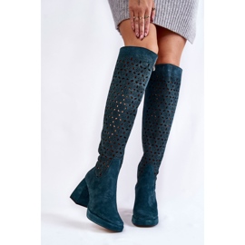 PA2 Harjakattoiset mokkanahkasaappaat korkokenkiin, vihreät pyörät monivärinen 1