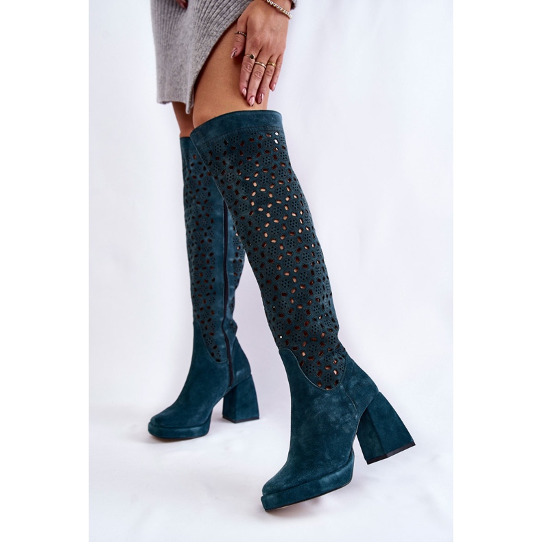 PA2 Harjakattoiset mokkanahkasaappaat korkokenkiin, vihreät pyörät monivärinen 2