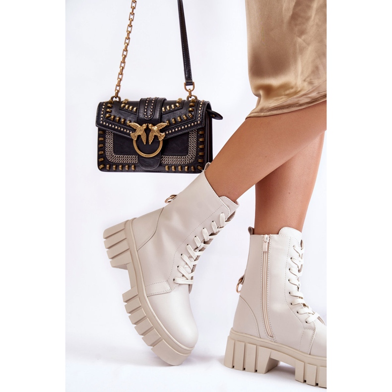 Sergio Leone Nahkaiset, eristetyt saappaat vaalean beigenvärisellä Telisa alustalla 2