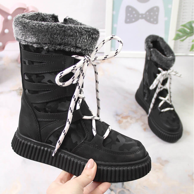 Mustat Potocki tyttöjen kengät turkisella 1