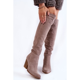 Lewski Shoes Naisten mokkanahkaiset polvisaappaat Lewski 2833 harmaa beige 1