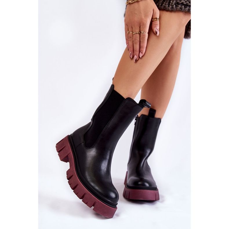 Naisten Platform Workers Boots Black-Claret Aliana musta 1