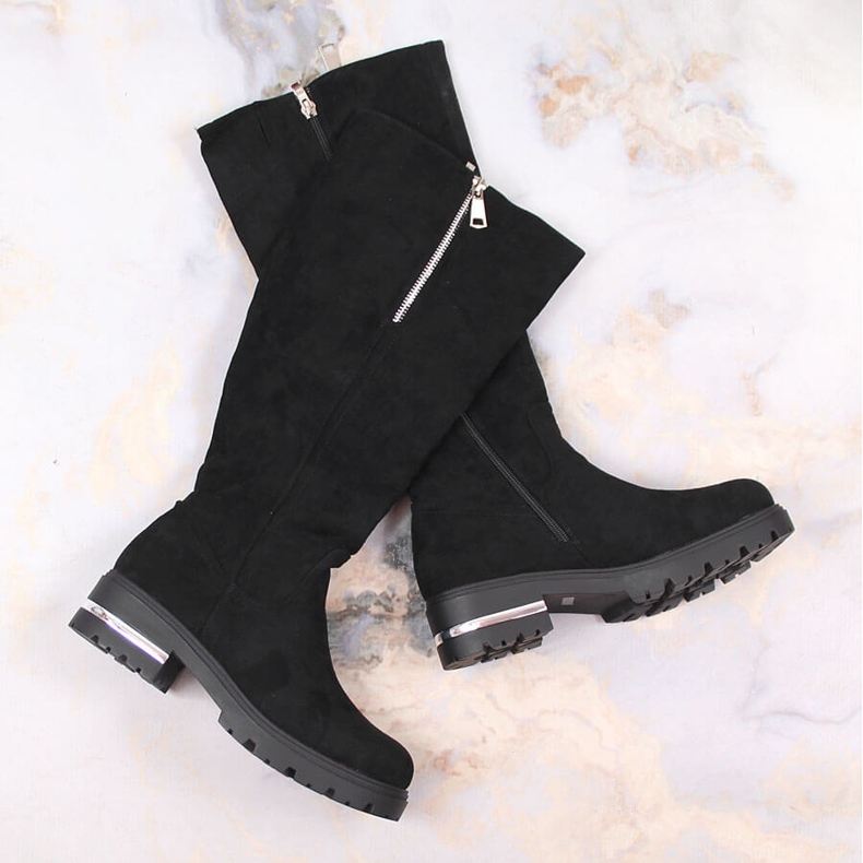 Filippo Naisten mokkanahkasaappaat vetoketjulla, musta eristetty Potocki 1