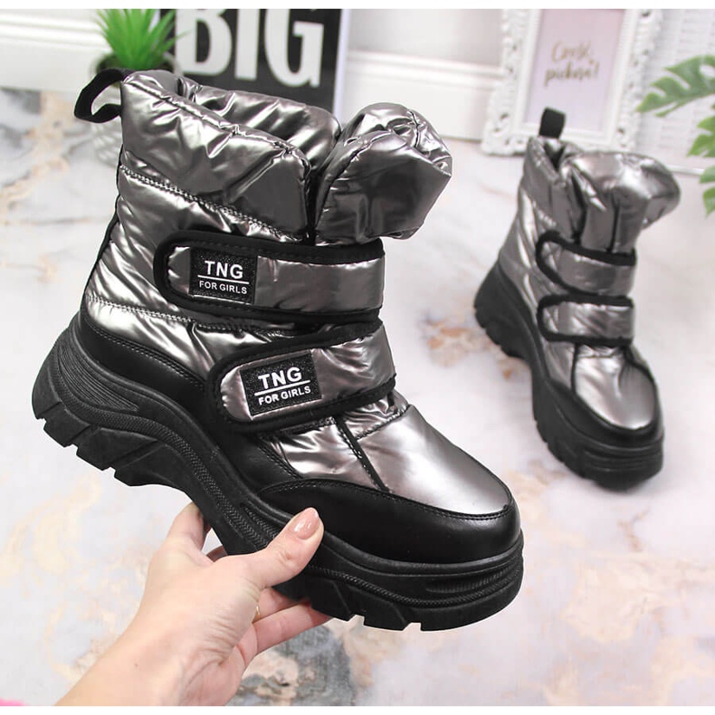 Velcro tinaa Potocki nuorten lumikengät hopea 1