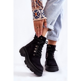 Lämpimät nahkaiset nauhasaappaat Musta Merisha 1