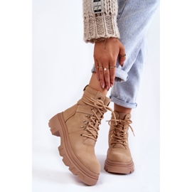 Lämpimät nahkaiset nauhasaappaat beige Merisha 1