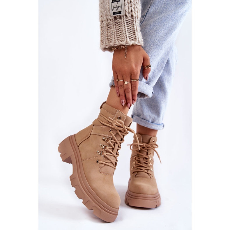 Lämpimät nahkaiset nauhasaappaat beige Merisha 1