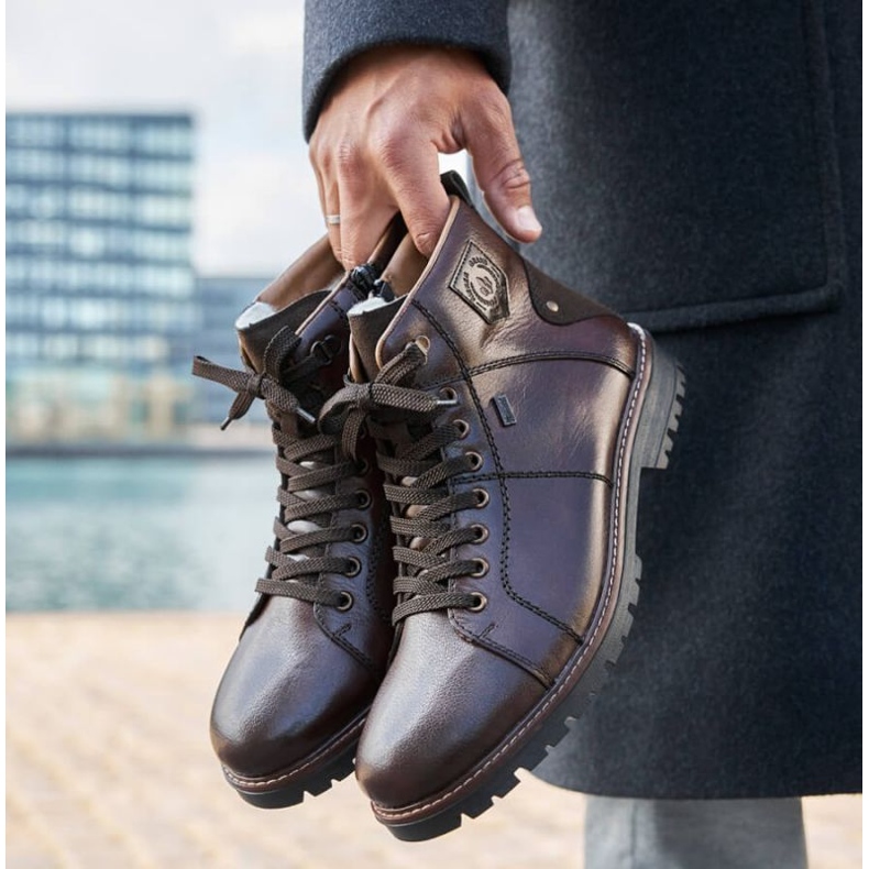 Vedenpitävät talvisaappaat eristetty lampaanvillalla Rieker M RKR553 ruskea 1