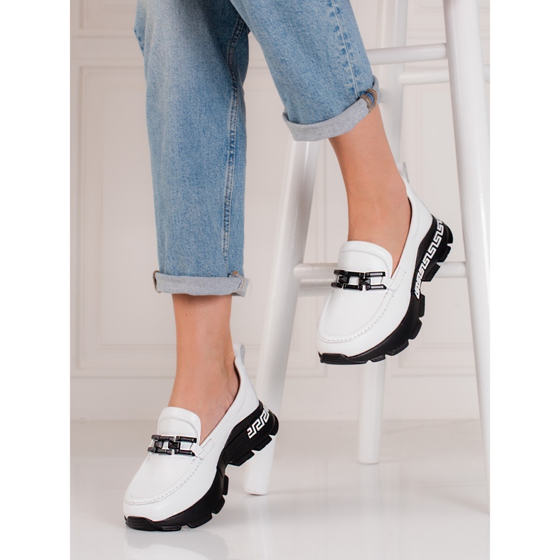 Naisten valkoiset kengät Shelovet-nahasta valkoinen 1