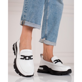 Naisten valkoiset kengät Shelovet-nahasta valkoinen 2