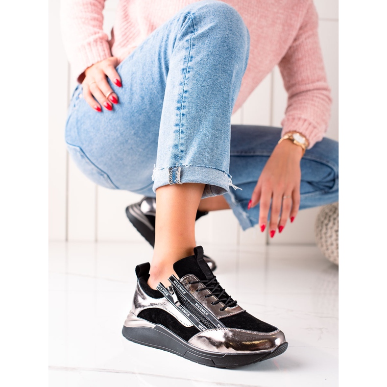 W. Potocki Potocki -nahasta valmistetut mustat ja hopeiset lenkkarit kultainen 1