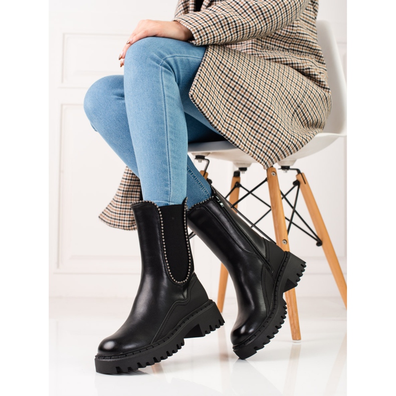 Eco-nahasta valmistetut korkeat Chelsea-saappaat musta 1