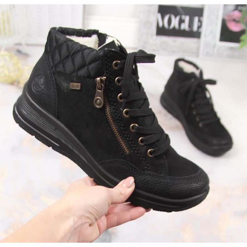 Rieker W RKR567 vedenpitävät nahkaeristetyt saappaat musta 1