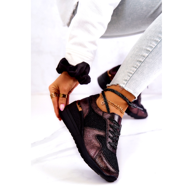 Nahkaiset Wedge-lenkkarit verkkokankaalla S.Barski Musta 4