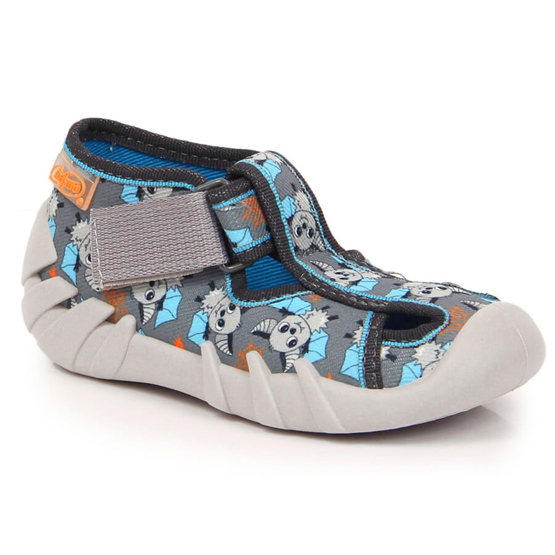 Tarranauhalliset lasten tossut, joissa lepakko Befado harmaa 1