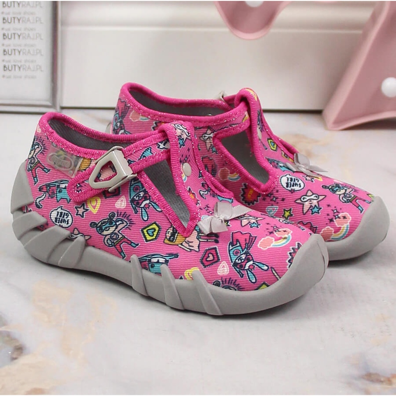 Tyttöjen tossut vaaleanpunaisella Befado-suljuksella vaaleanpunainen 1