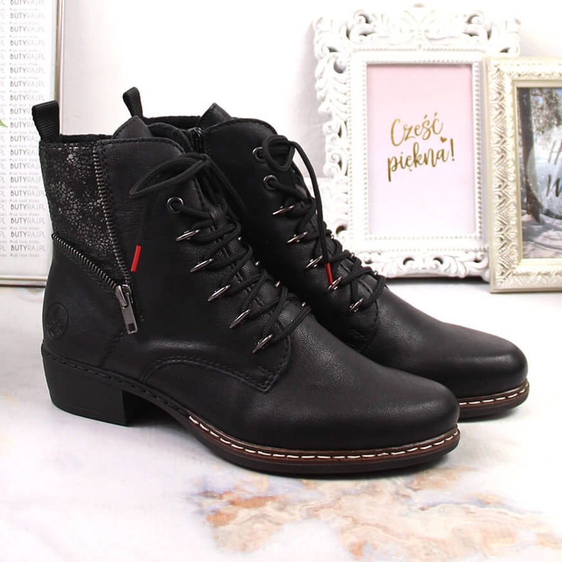 Rieker Y0800-00 mukavat naisten eristyssaappaat tasakorkoisilla musta 2