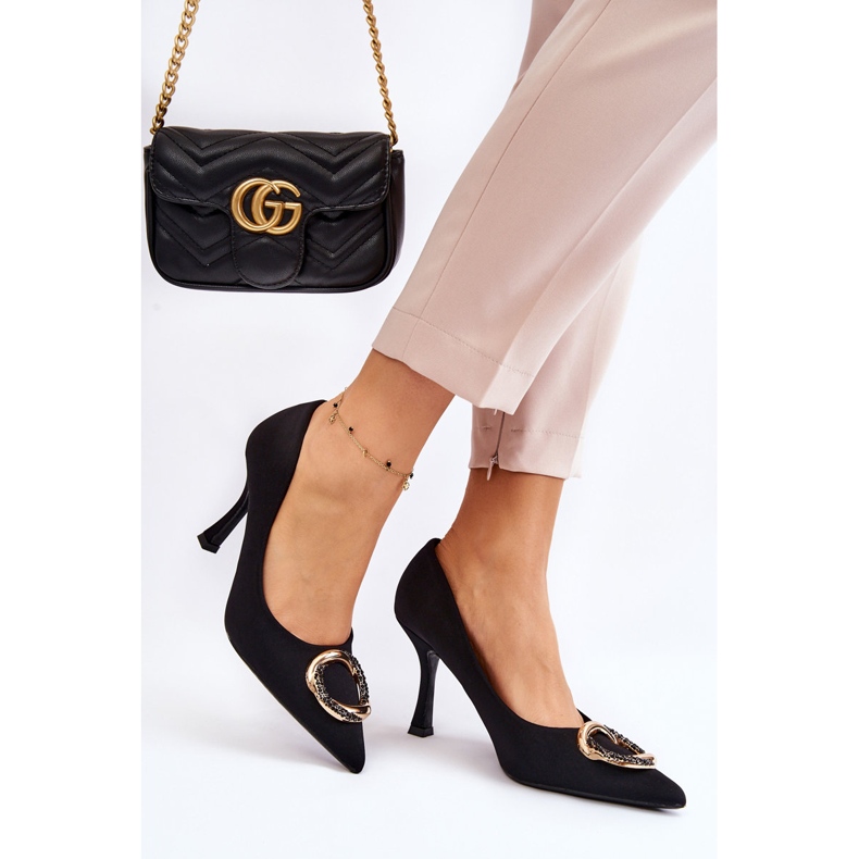 PS1 Tyylikkäät korkokengät muodikkaalla mustalla jalokoristeella 2