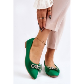 PS1 Naisten teräväkärkiset ballerinat koristeellisella rusetilla, vihreä valo 1