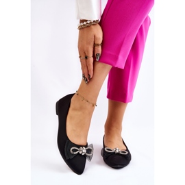 PS1 Naisten teräväkärkiset ballerinat koristeellisella rusetilla, musta valo 1