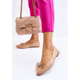 Naisten teräväkärkiset ballerinat koristeellisella rusetilla, tummanbeige valoisa 2