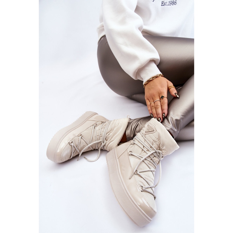 PM1 Naisten muodikkaat nauhalliset lumisaappaat, vaalea beige rannekello 1