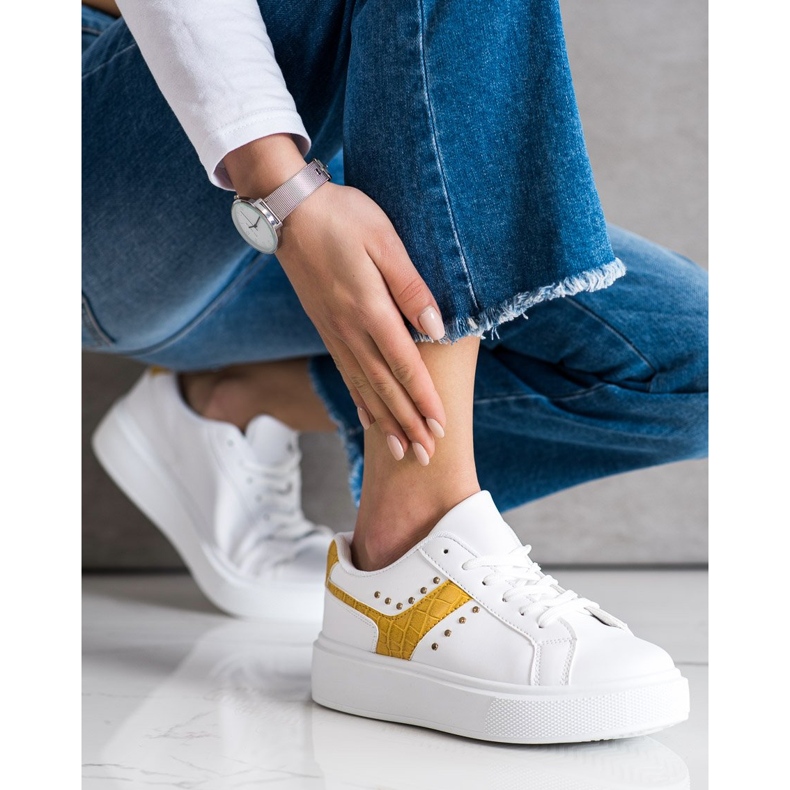 SHELOVET Rento Eco -nahka lenkkarit valkoinen keltainen 2