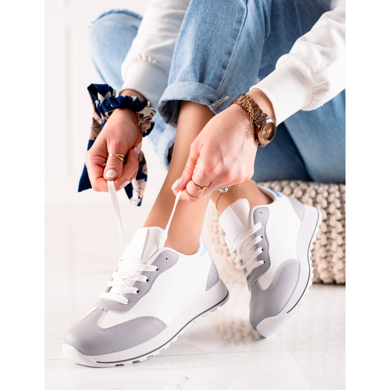 TRENDI Klassiset urheilukengät eko-nahasta valkoinen harmaa 1