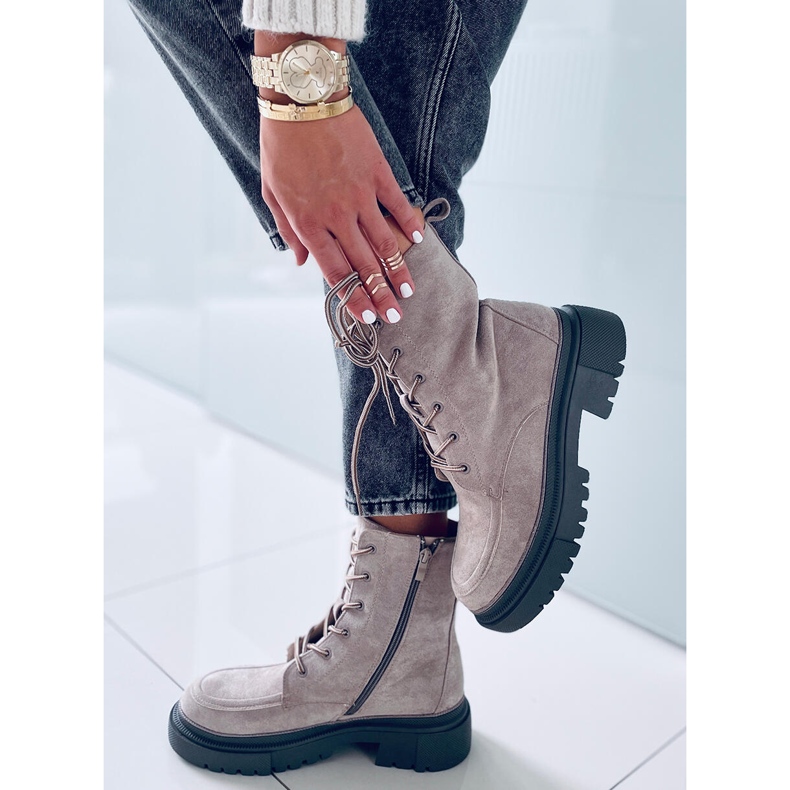 Roisin Khaki mokkanahka nauhasaappaat beige 2