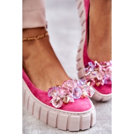 PA2 Mokkanahkaiset ballerinat alustalla Fuchsia Ladette -koristeella vaaleanpunainen 4