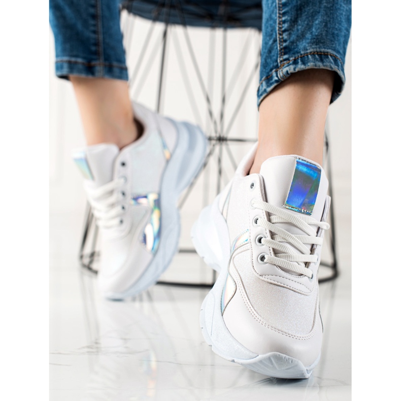 TRENDI Glitterillä varustetut lenkkarit valkoinen hopea 1