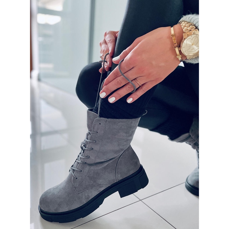 PA1 Lavey Grey mokkanahkaiset nauhasaappaat harmaa 2