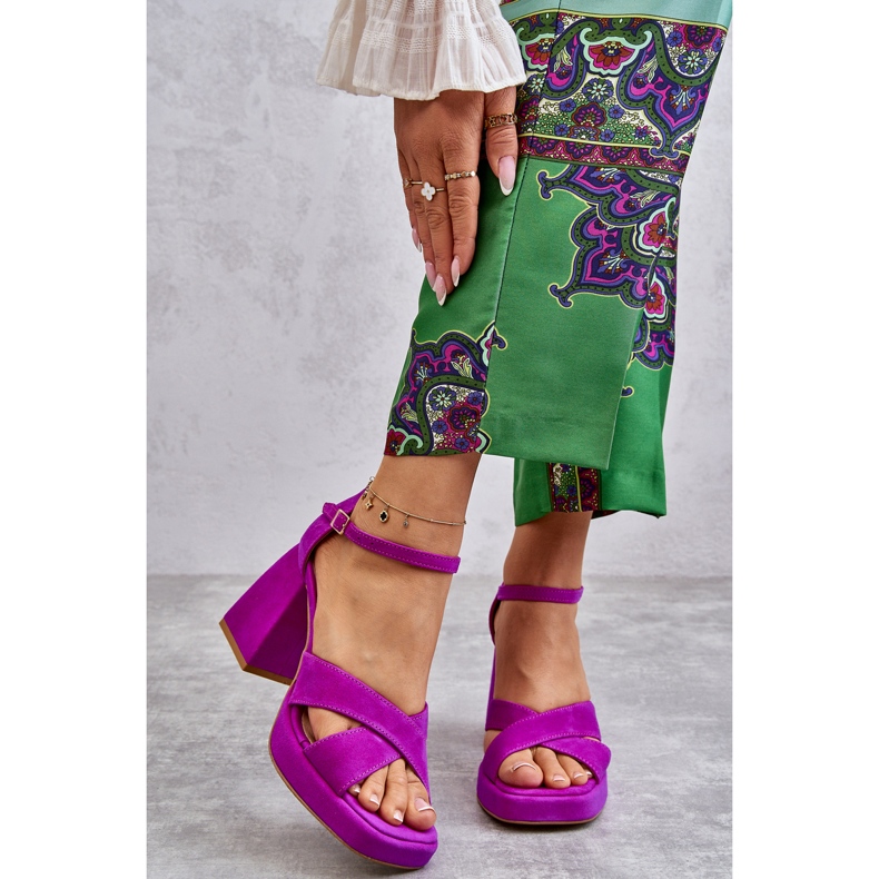 Lewski Shoes Naisten mokkanahkaiset korkeakorkoiset sandaalit Leski-kengät 3221 Fuchsia vaaleanpunainen 1